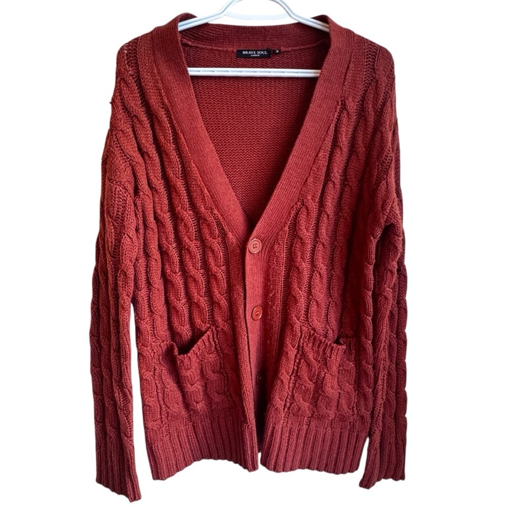 Brave Soul London Brick Orange Cable Knit Cardigan Sweater Sz: Small Cozycore